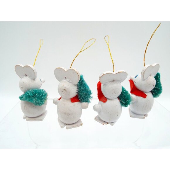 Vintage Kitsch Chippy Wood Mice Christmas Ornaments Set of 4 - Picture 2 of 6